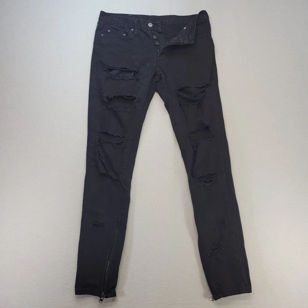 Mnml‎ Jeans Mens 29x31 Black Skinny Ankle Zip Distressed Streetwear Denim